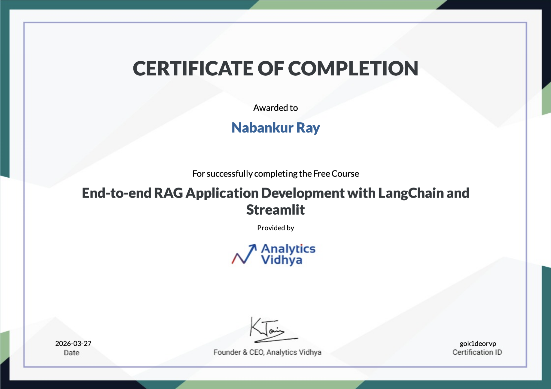 RAG Certificate